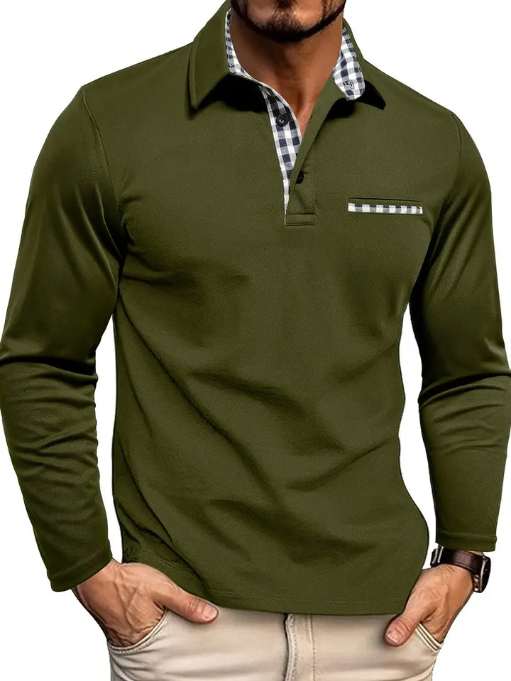 Men's long-sleeve polo shirt in Green