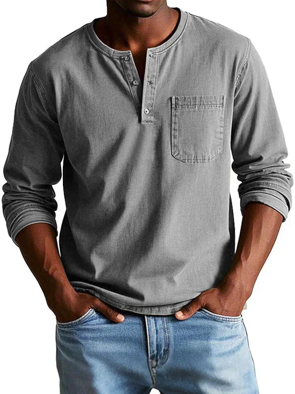 Men's long-sleeve henley shirt in grey