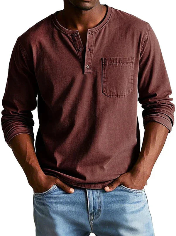 Men's long-sleeve henley shirt in red