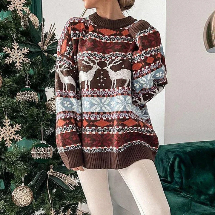 Women's Reindeer Christmas Jumper in Brown