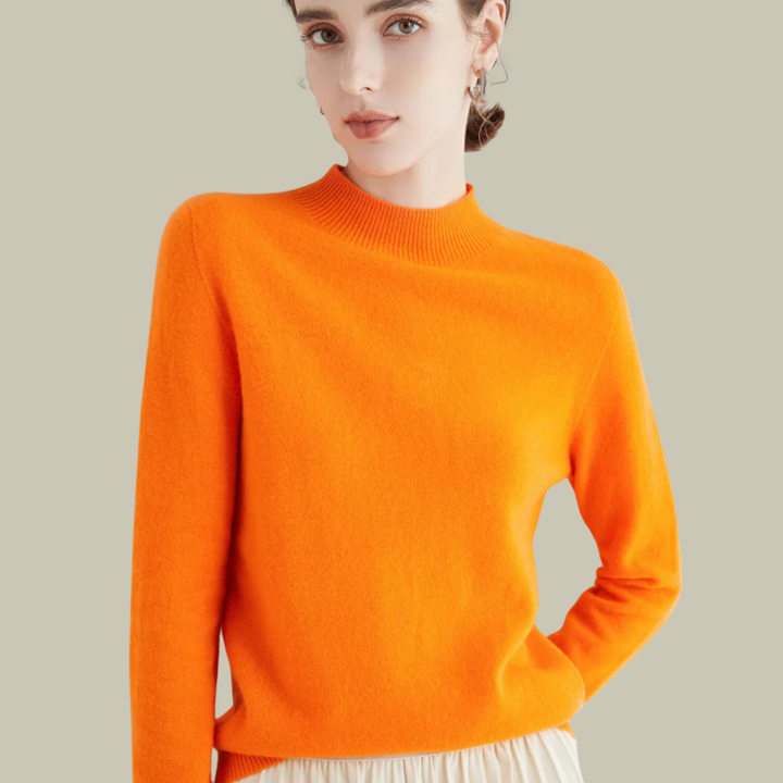 Women's Merino Wool Roll-Neck Jumper in Orange