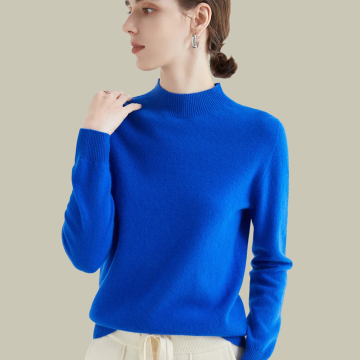 Women's Merino Wool Roll-Neck Jumper in Blue