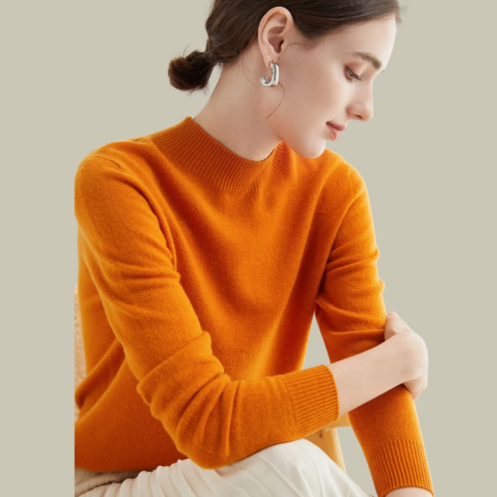 Women's Merino Wool Roll-Neck Jumper in Pumpkin