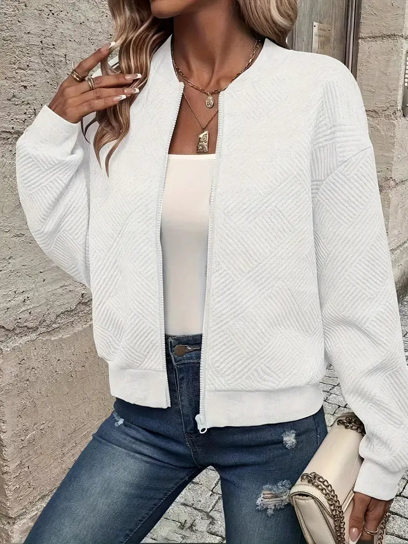 Women's Textured Zip-Up Cardigan in White
