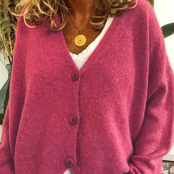 Women's V-Neck Button Cardigan in Pink