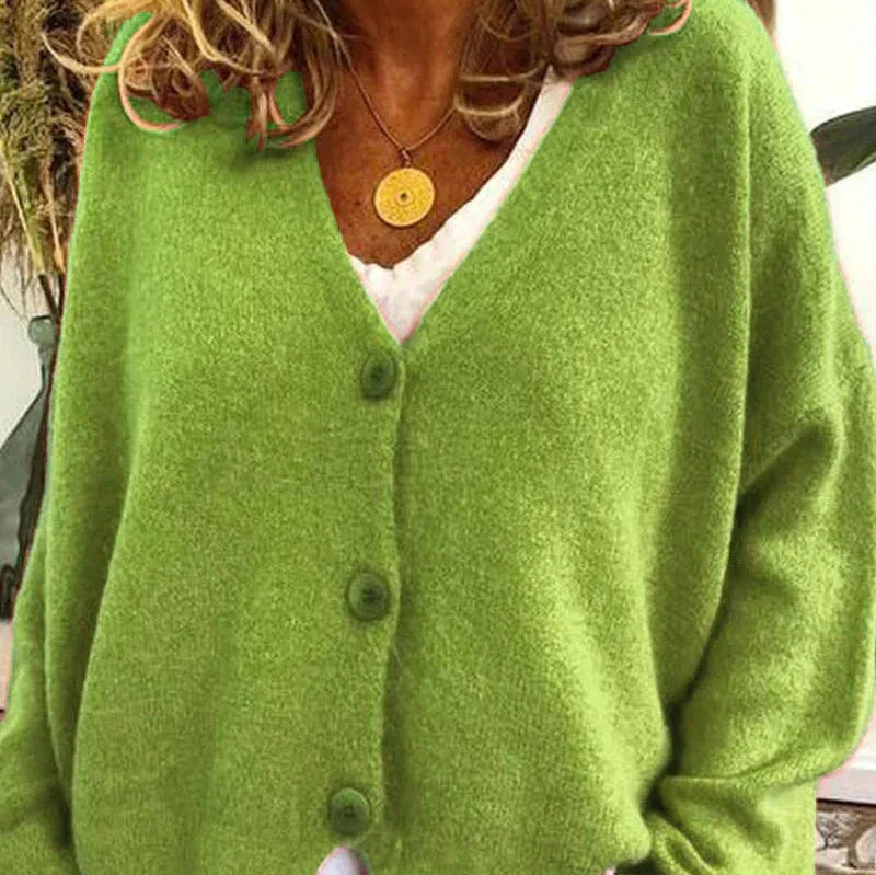 Women's V-Neck Button Cardigan in Light Green