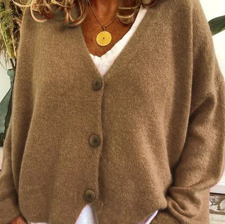 Women's V-Neck Button Cardigan in Khaki