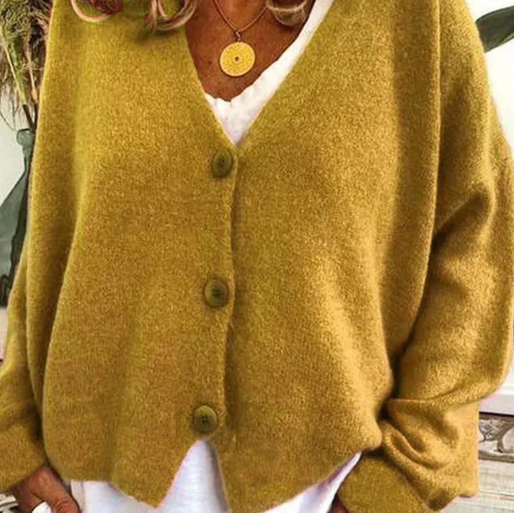 Women's V-Neck Button Cardigan in Yellow