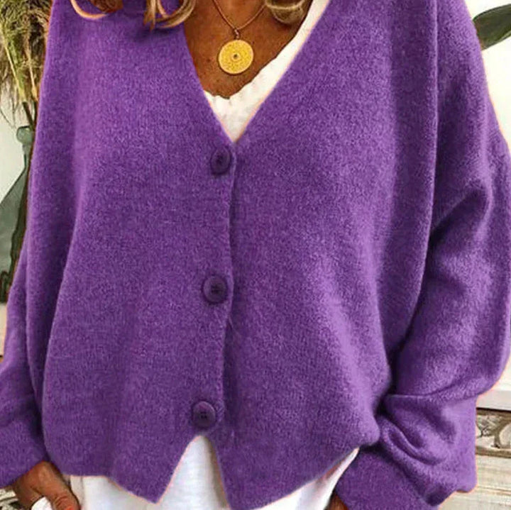 Women's V-Neck Button Cardigan in Purple