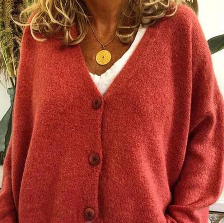 Women's V-Neck Button Cardigan in Mandarin Orange