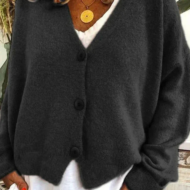 Women's V-Neck Button Cardigan in Black