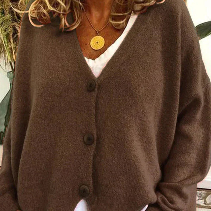 Women's V-Neck Button Cardigan in Coffee