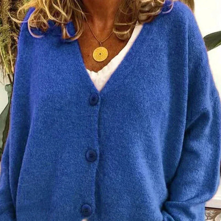 Women's V-Neck Button Cardigan in Blue