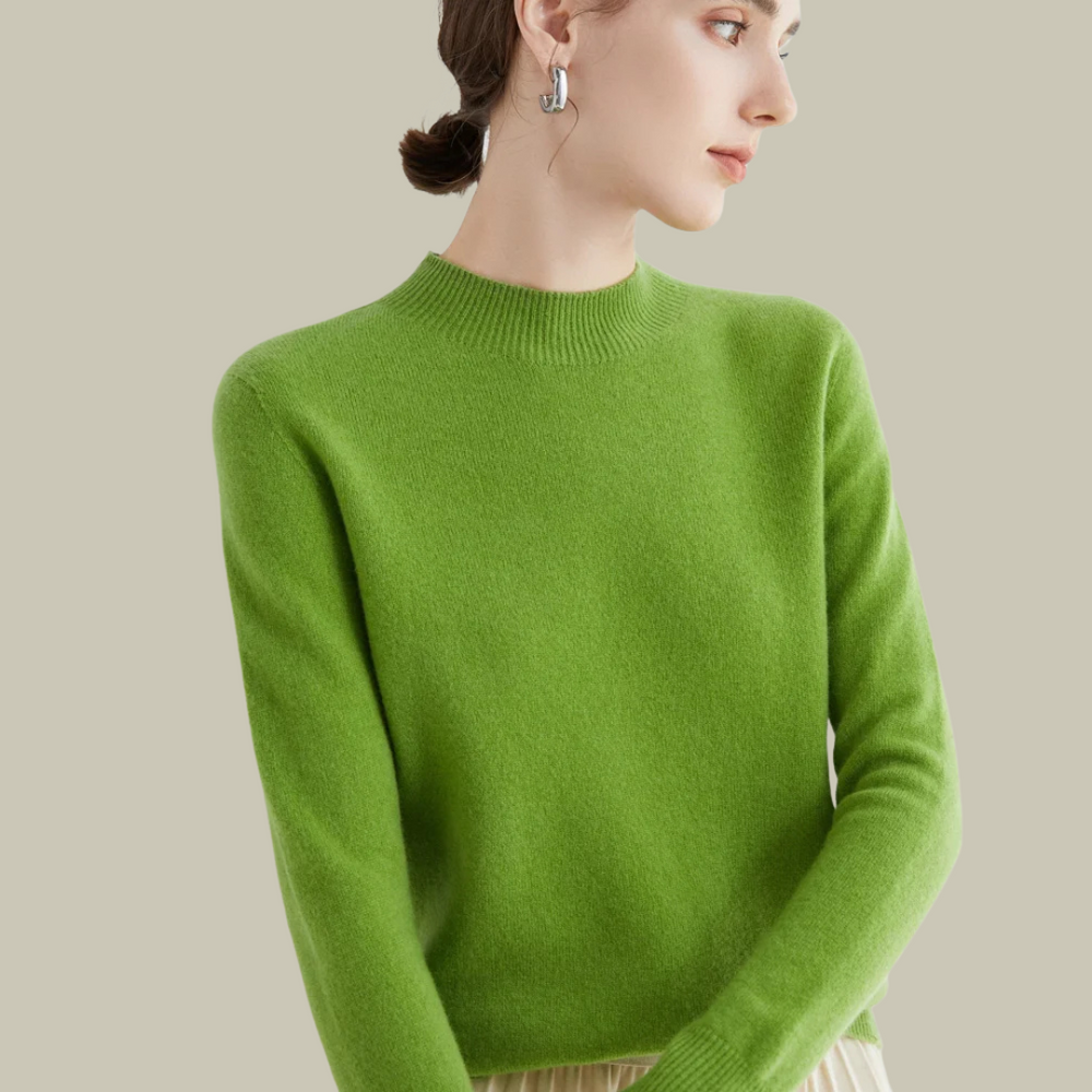 Women's Merino Wool Roll-Neck Jumper in Lime Green