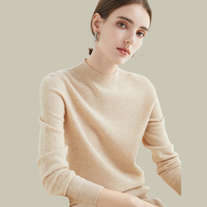 Women's Merino Wool Roll-Neck Jumper in Beige