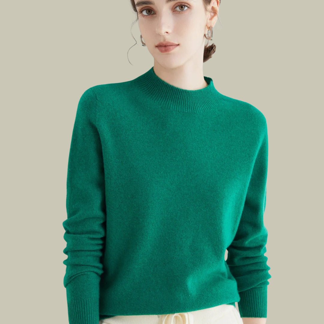 Women's Merino Wool Roll-Neck Jumper in Jacquard Green