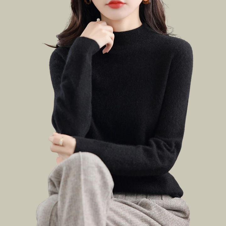 Women's Merino Wool Roll-Neck Jumper in Black
