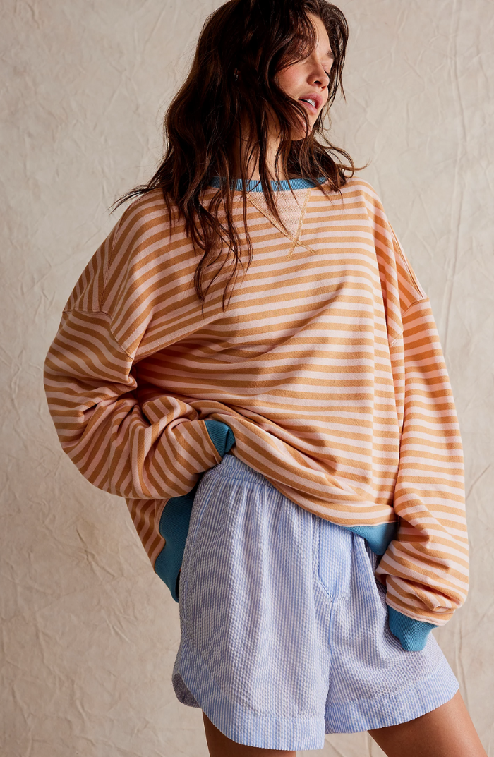 Women's Striped Crew-Neck Jumper in Orange Stripe