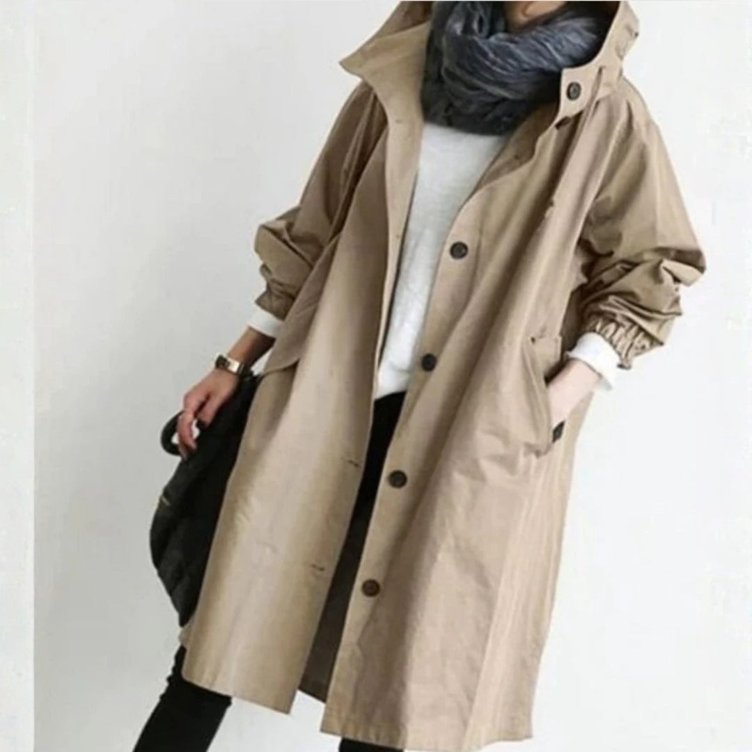 Women's long button street coat in Beige