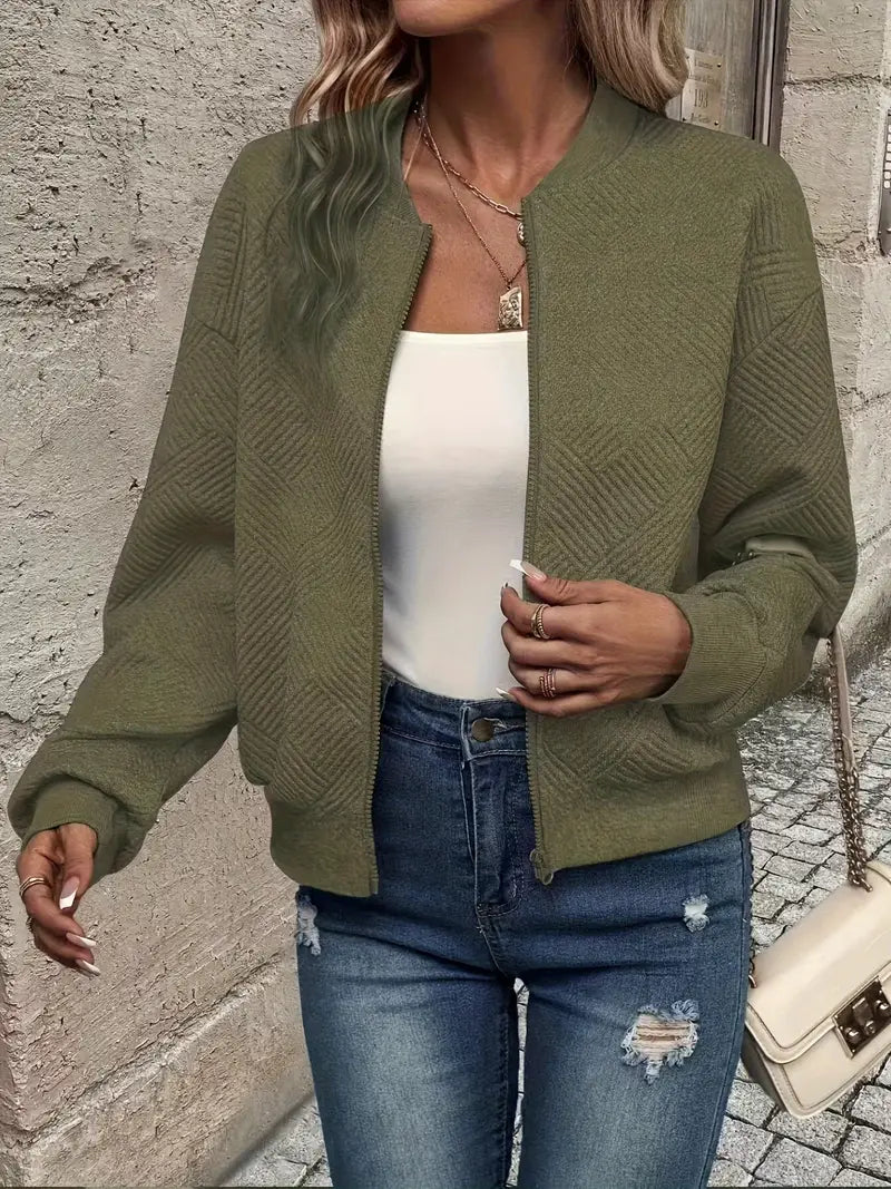 Women's Textured Zip-Up Cardigan in Army Green
