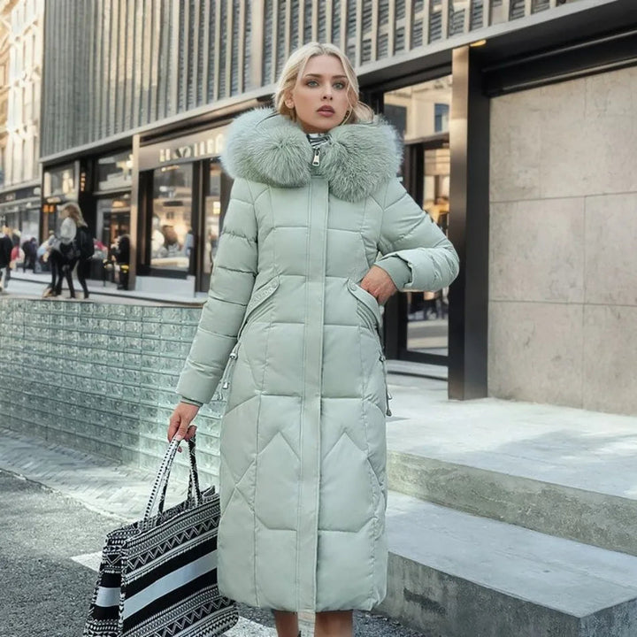 Women's Long Quilted Down Coat in Green