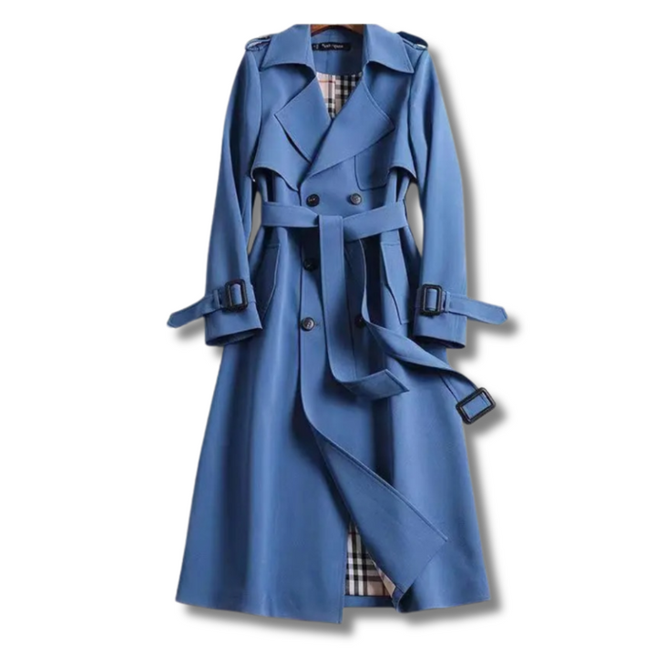 Women's Belted Winter Trench Coat in Blue