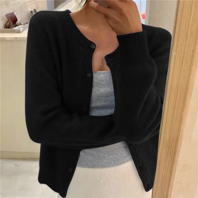 Women's Crew-Neck Cardigan in Black