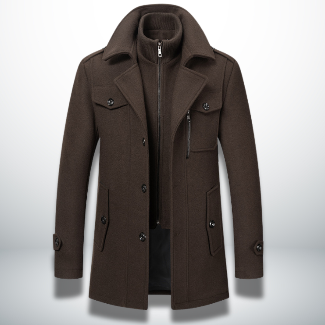 Men's Smart-Casual Button Coat in Brown