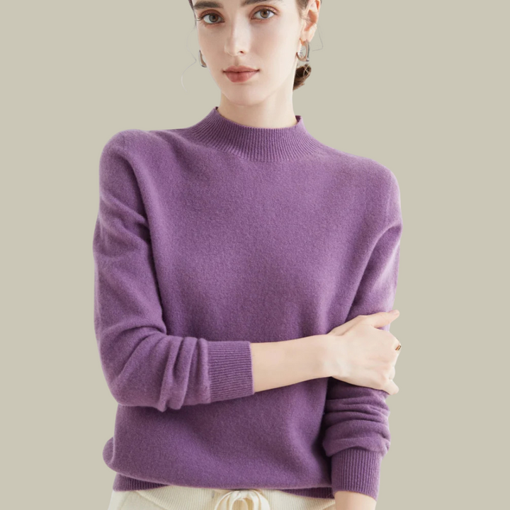Women's Merino Wool Roll-Neck Jumper in Purple