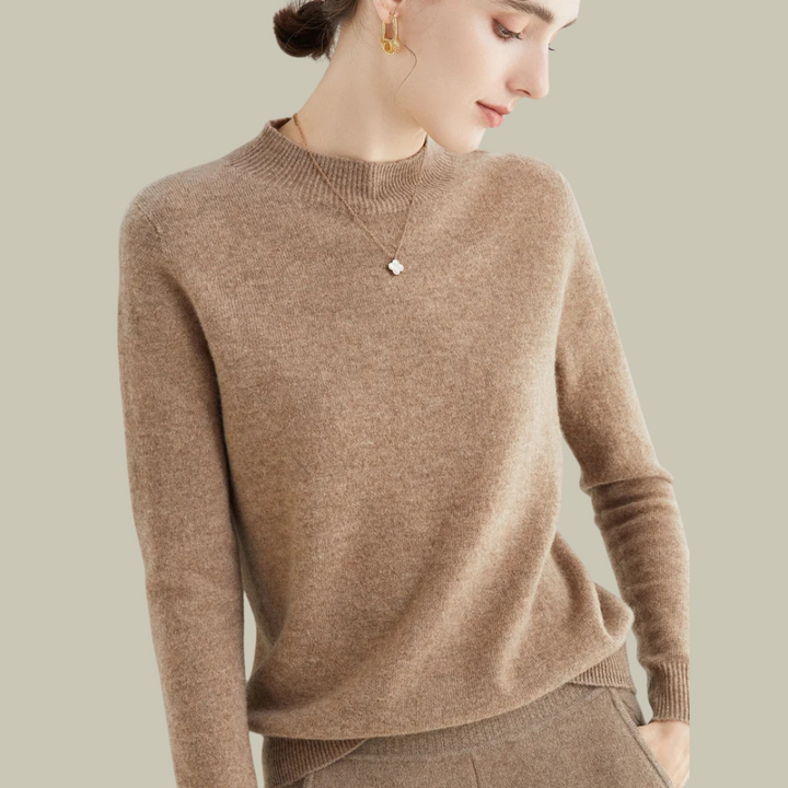 Women's Merino Wool Roll-Neck Jumper in Light Brown