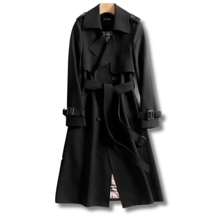 Women's Belted Winter Trench Coat in Black