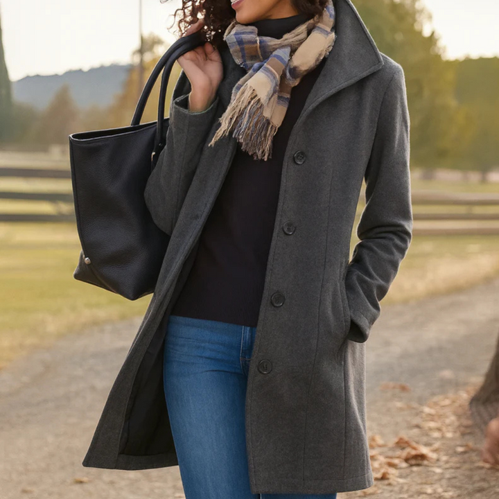 Women's Classic Buttoned Winter Coat in Grey