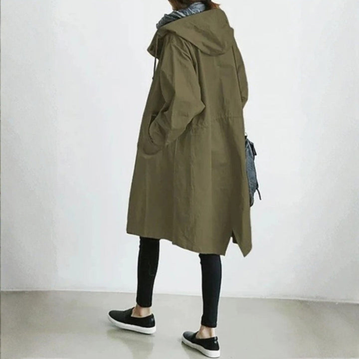 Women's long button street coat in Army Green