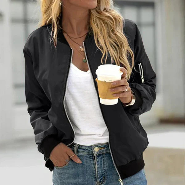 Women's Classic Zip Bomber Jacket in Black