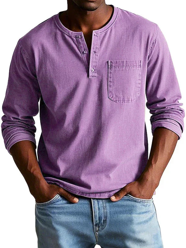 Men's long-sleeve henley shirt in purple
