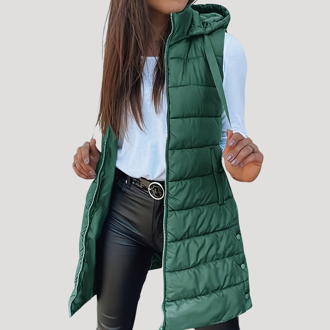 Women's Hooded Quilted Gilet in Green