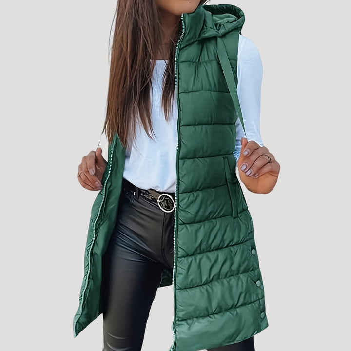 Women's Hooded Quilted Gilet in Green