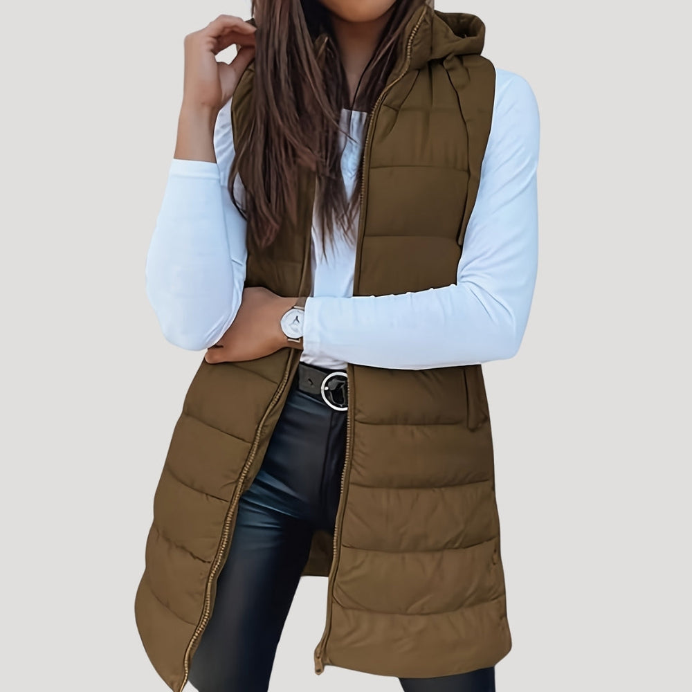 Women's Hooded Quilted Gilet in Brown