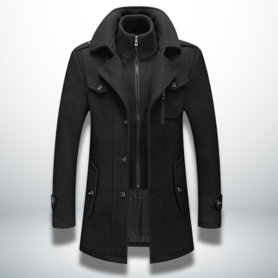 Men's Smart-Casual Button Coat in Black