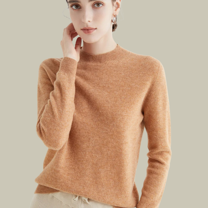 Women's Merino Wool Roll-Neck Jumper in Golden Camel