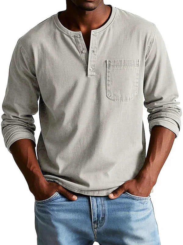 Men's long-sleeve henley shirt in beige
