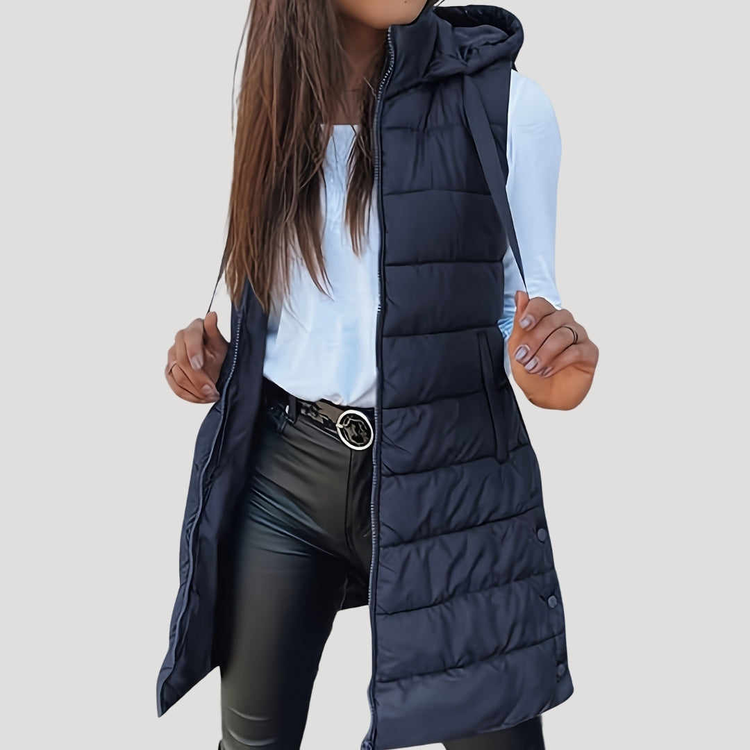 Women's Hooded Quilted Gilet in Navy