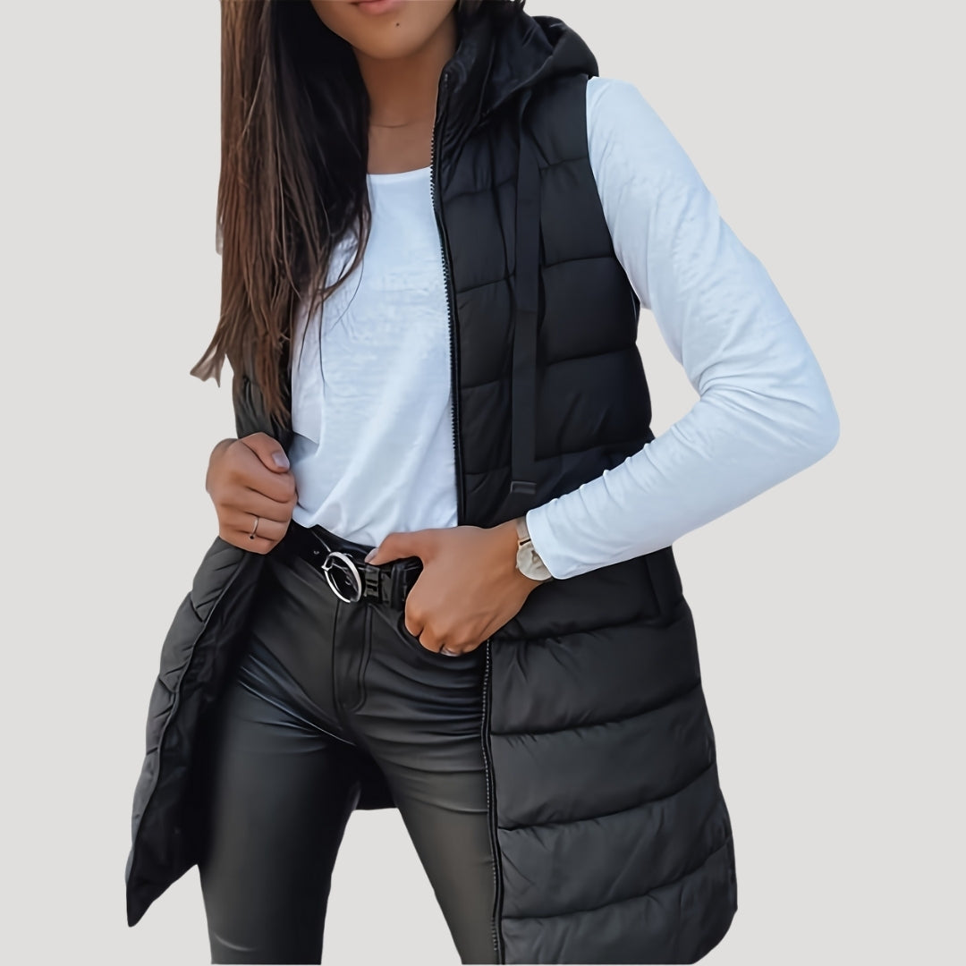 Women's Hooded Quilted Gilet in Black