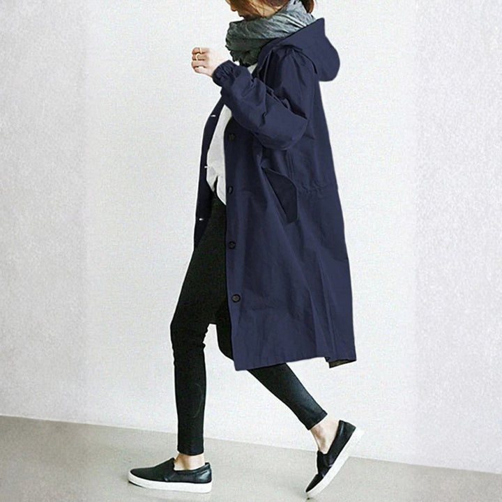Women's long button street coat in Blue