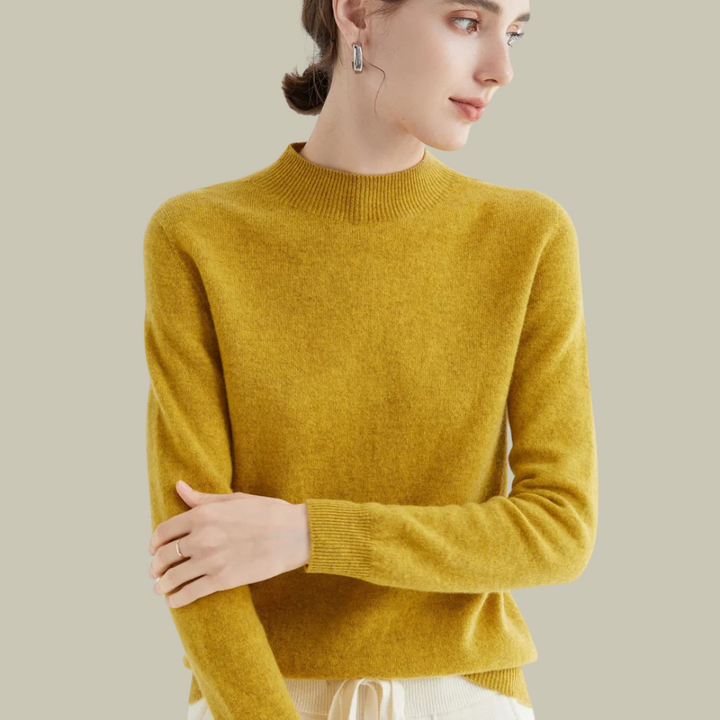 Women's Merino Wool Roll-Neck Jumper in Mustard