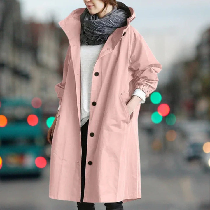 Women's long button street coat in Pink