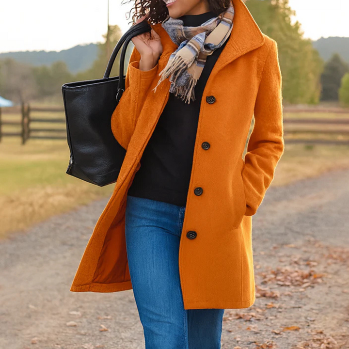 Women's Classic Buttoned Winter Coat in Orange