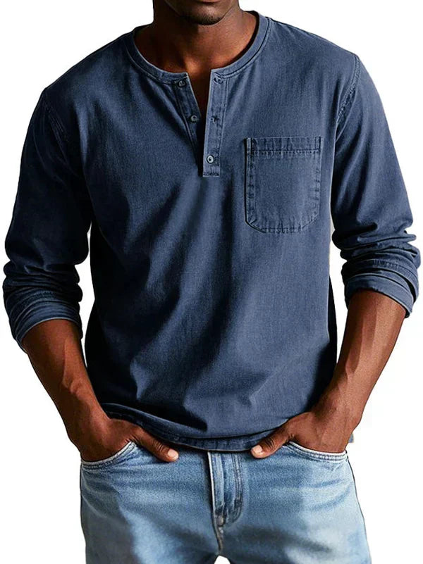 Men's long-sleeve henley shirt in navy