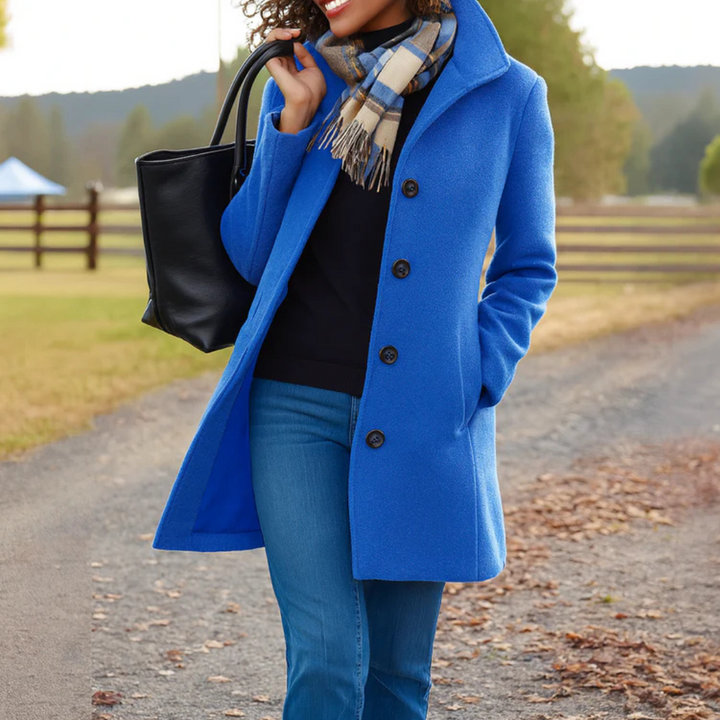 Women's Classic Buttoned Winter Coat in Blue
