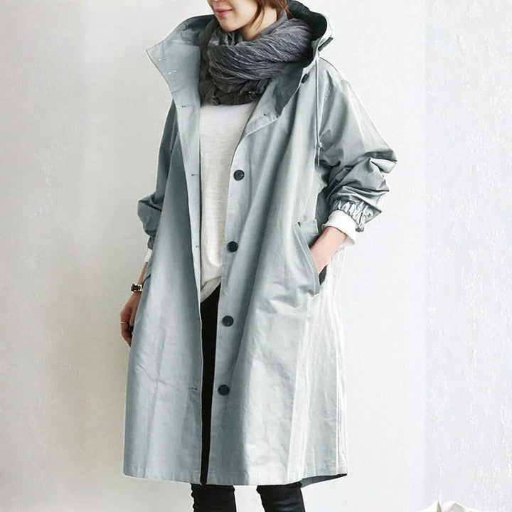 Women's long button street coat in Sky Blue